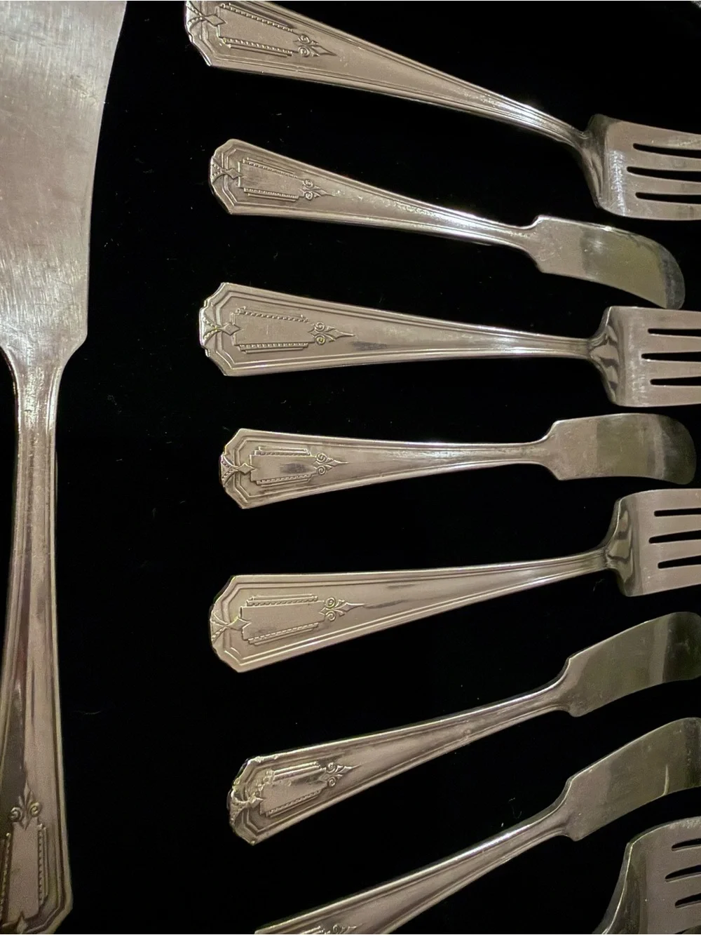 1935 Shelton Silver-plate Salad Fork and Knife set designed by Wm. A. Rogers